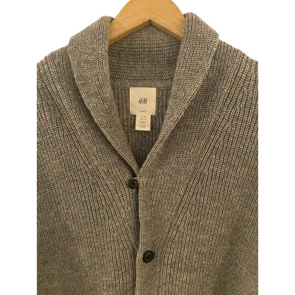 H&M GREY RIBBED SHAWL COLLAR CARDIGAN SWEATER SZ XL - Picture 2 of 5